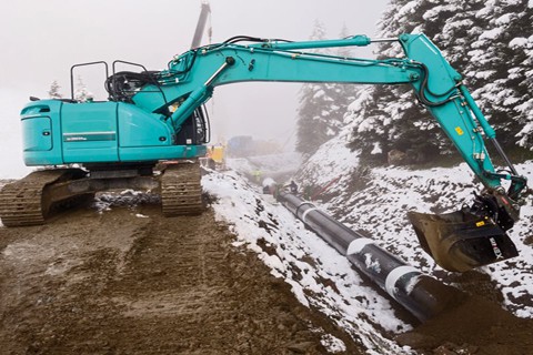 Screening Buckets on a Excavator laying pipe