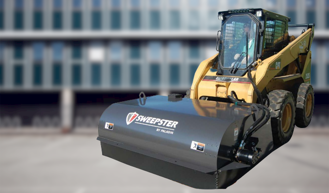Sweeper attachment on skid-steer