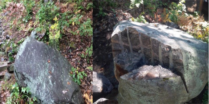before and after shot of cracked rock
