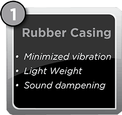 "Rubber Casing. Minimized Vibration. Light Weight. Sound dampening"