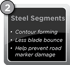 "Steel Segments. Contour forming. Less blade bounce. Help prevent road marker damage"